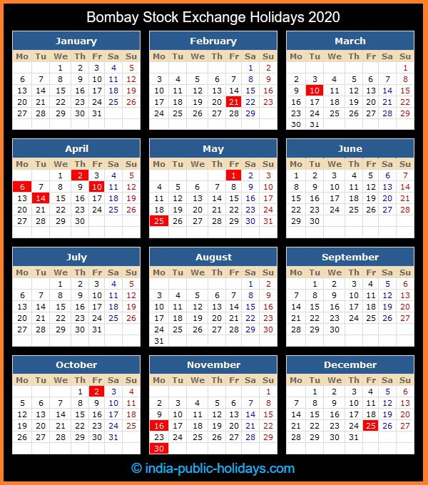 Bombay Stock Exchange Holiday Calendar 2020